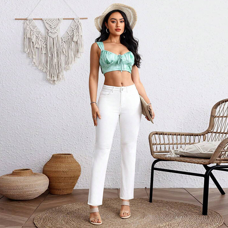 Jean Blanc Taille Plus Coupe Droite – Style Épuré et Confortable