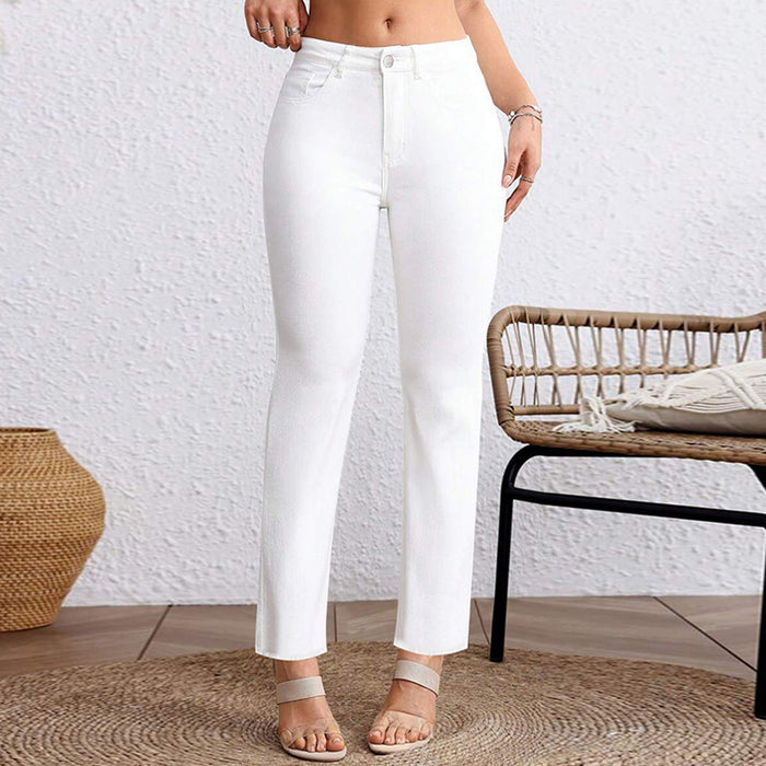 Jean Blanc Taille Plus Coupe Droite – Style Épuré et Confortable